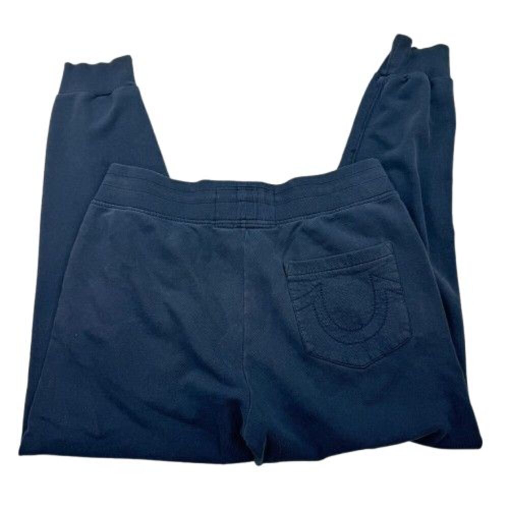 True Religion Joggers Pants M Blue Fleece Logo Graphic Drawstring Cotton
